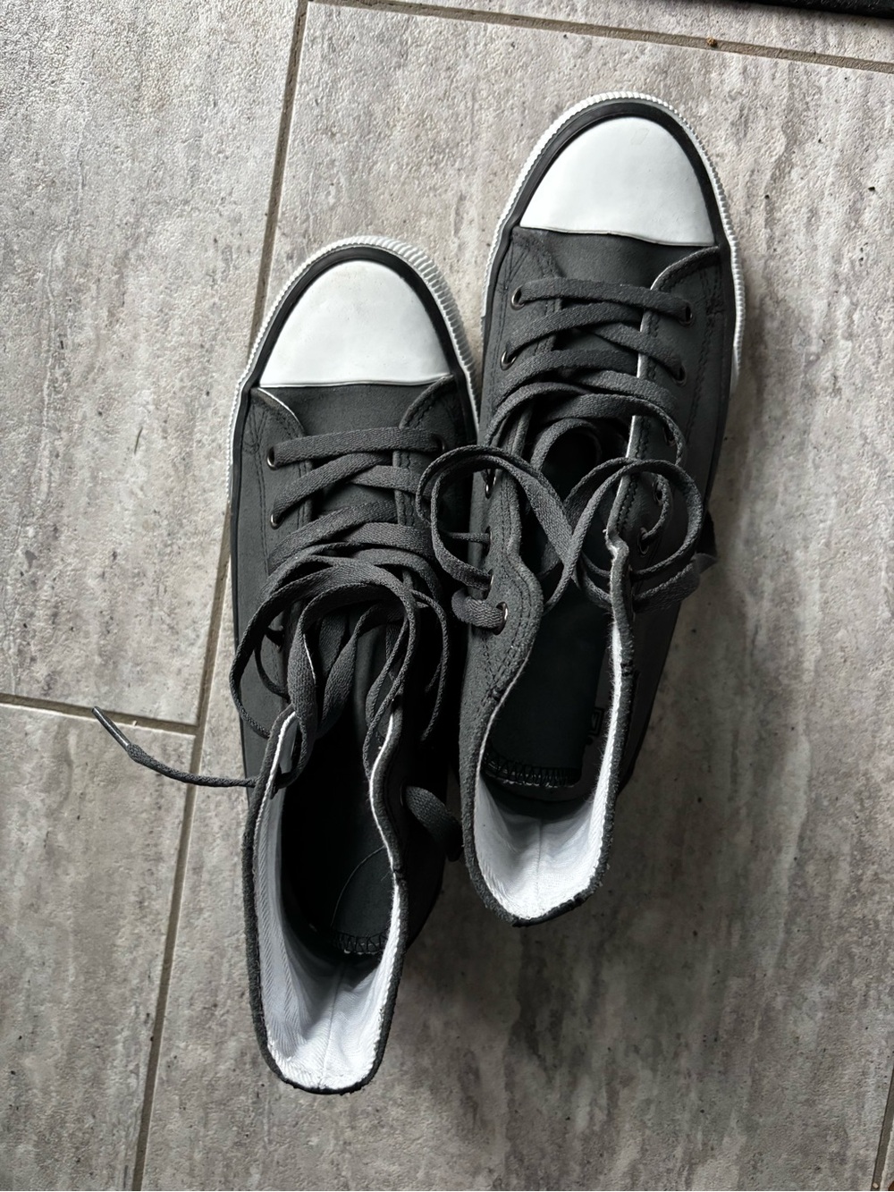 Harley-Davidson Grey Canvas High-Top Sneakers with White Toe